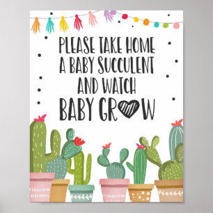 Póster Letrero de Mesa para Baby Shower Fiesta de Cactus 
