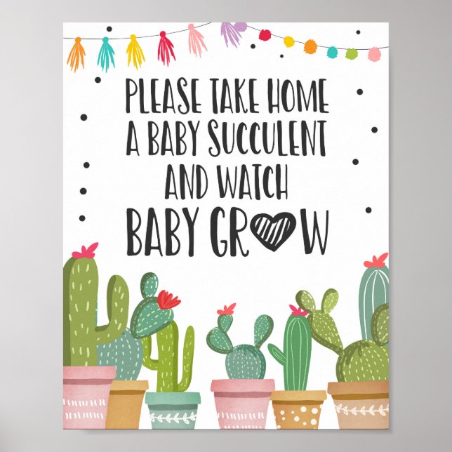 Póster Letrero de Mesa para Baby Shower Fiesta de Cactus  (Frente)