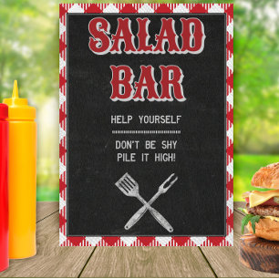 Póster Letrero de mesa para barra de ensaladas de cumplea