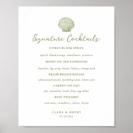 Póster Letrero de mesa para bebidas con firma de concha d
