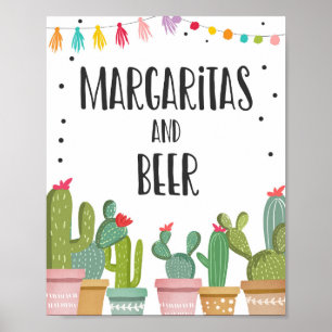 Póster Letrero de mesa para fiesta de cactus con margarit