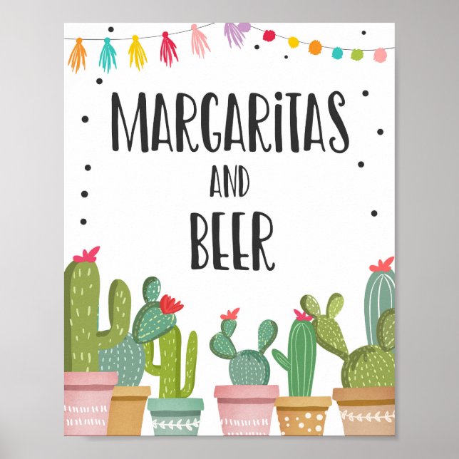 Póster Letrero de mesa para fiesta de cactus con margarit (Frente)