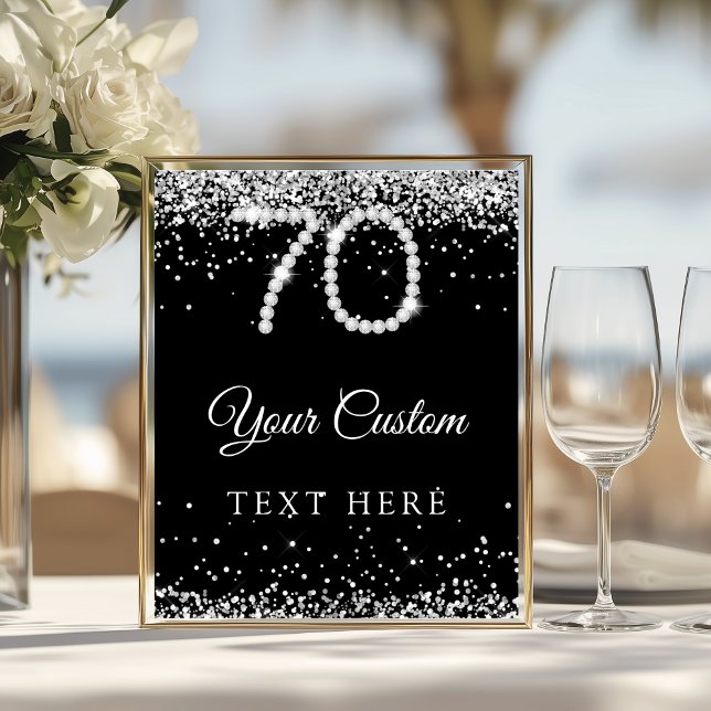 Póster Letrero de mesa para fiesta de cumpleaños 70 de di (Diamonds 70th Birthday Party Sign)