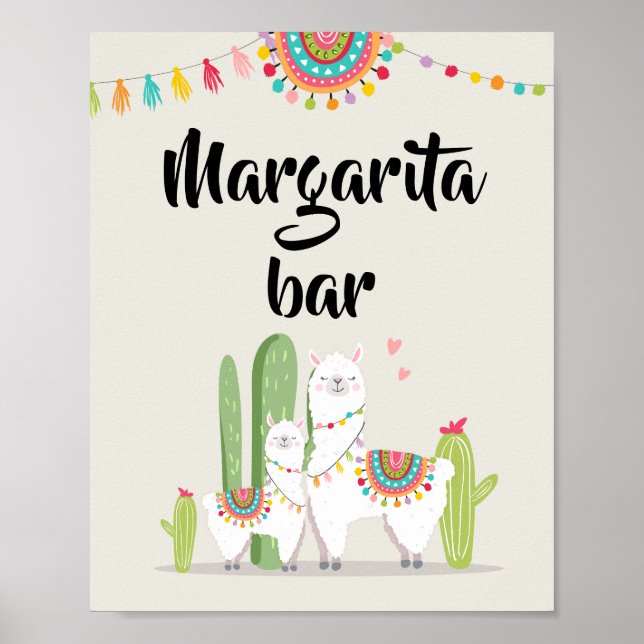 Póster Letrero de mesa para fiesta de Margarita Llama Bab (Frente)