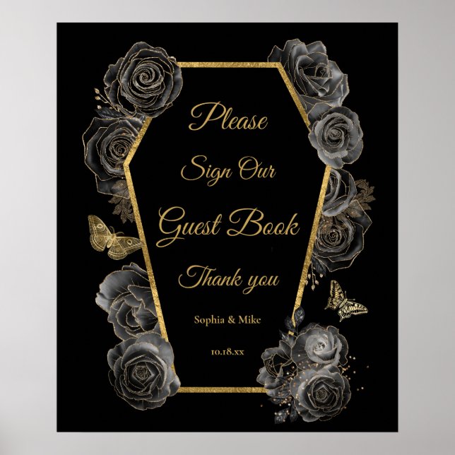 Póster Letrero de Mesa para Libro de Invitados de Boda At (Frente)