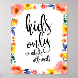 Póster Letrero de Mesa para Niños Floral Acuarela 8x10 pa