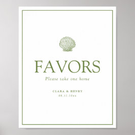Póster Letrero de mesa para regalos de boda con conchas d
