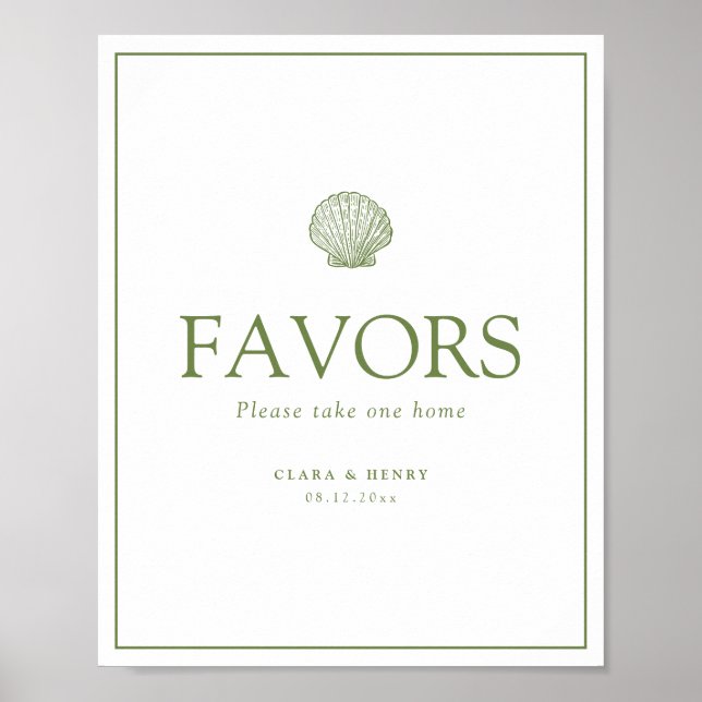 Póster Letrero de mesa para regalos de boda con conchas d (Frente)
