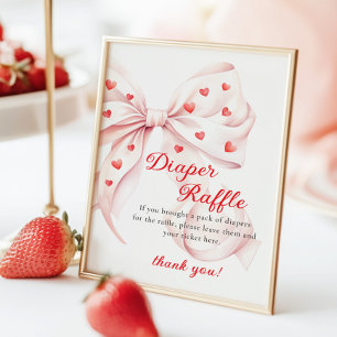 Póster Letrero de mesa para rifa de pañales con lazo rosa