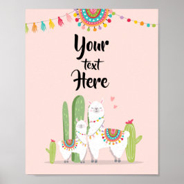 Póster Letrero de Mesa Personalizado para Fiesta de Llama
