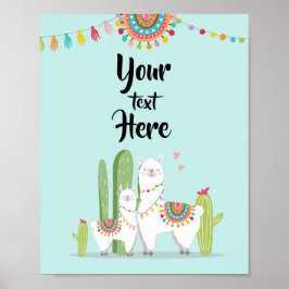 Póster Letrero de Mesa Personalizado para Fiesta de Llama