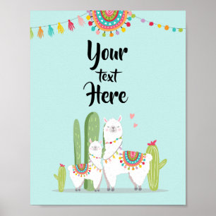 Póster Letrero de Mesa Personalizado para Fiesta de Llama