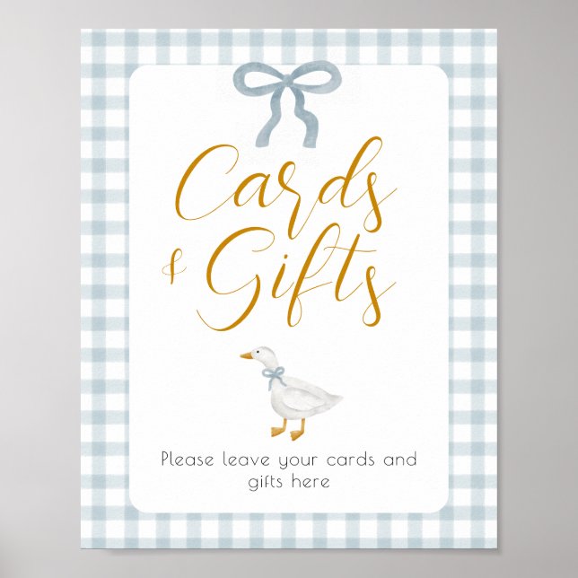 Póster Letrero de Mesa Regalos Tarjetas Gingham Azul Sill (Frente)