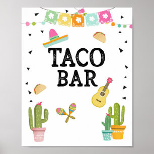 Póster Letrero de mesa Taco Bar Comida Mexicana Cactus Fi