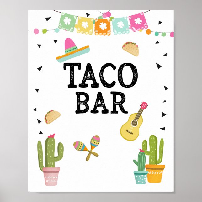 Póster Letrero de mesa Taco Bar Comida Mexicana Cactus Fi (Frente)