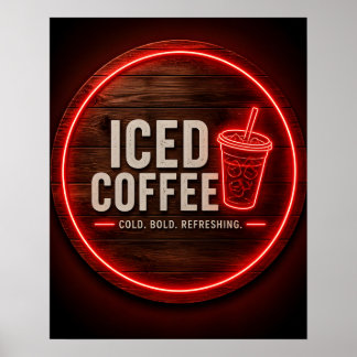 Póster Letrero de neón de café con hielo
