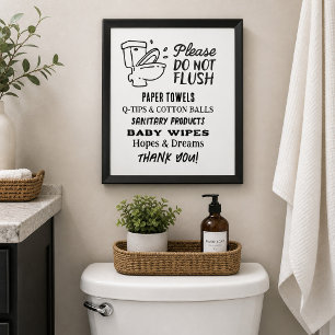 Póster Letrero de No Tirar por el Inodoro en Baño de Prop