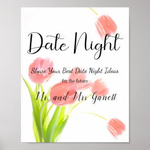 Póster Letrero de Noche de Cita de Tulipanes Rosa Suave p