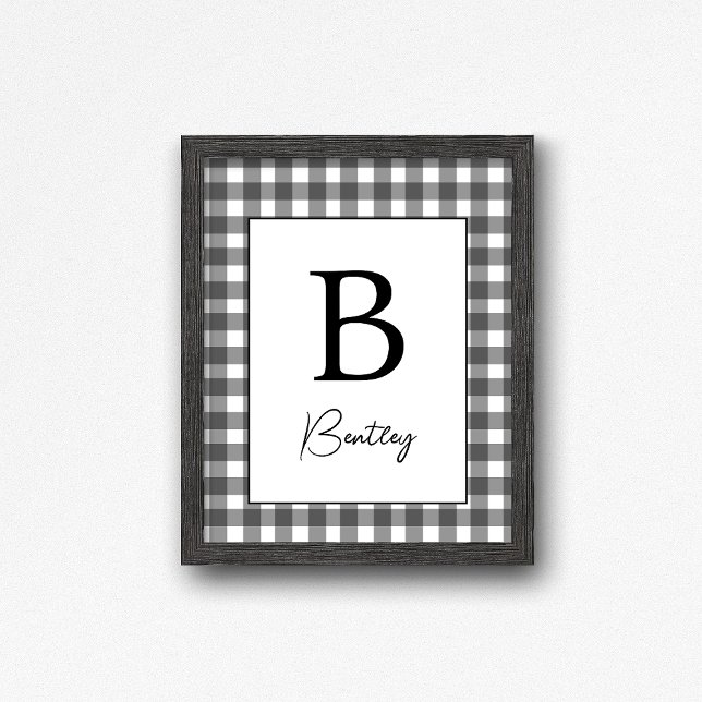Póster Letrero de nombre a cuadros gingham negro y blanco (Subido por el creador)