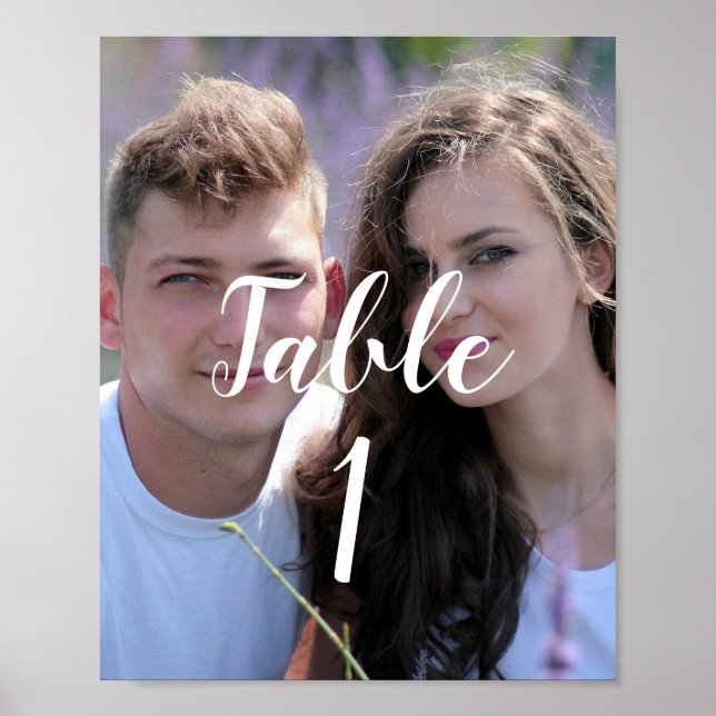 Póster Letrero de número de mesa de boda con foto (Frente)