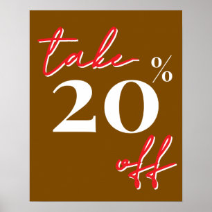 Póster Letrero de oferta con 20% de descuento, marrón