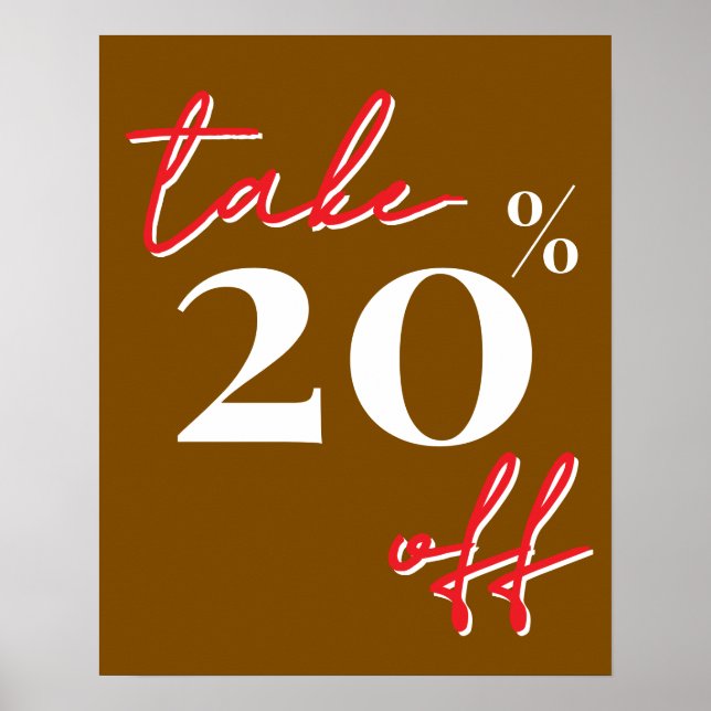 Póster Letrero de oferta con 20% de descuento, marrón (Frente)
