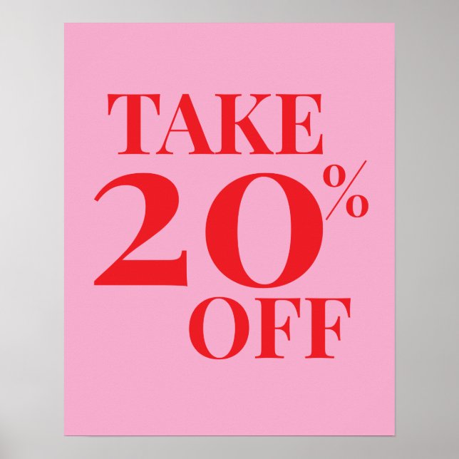 Póster Letrero de oferta con 20% de descuento, rosa y roj (Frente)