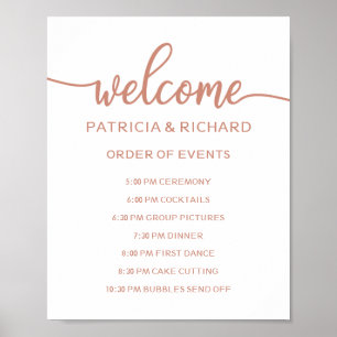 Póster Letrero de orden de eventos de boda caligrafía ros