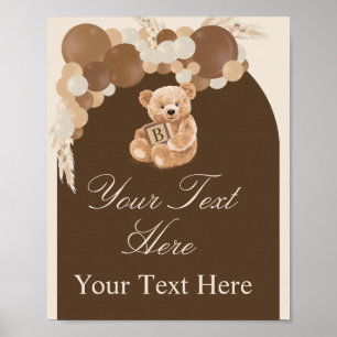 Póster Letrero de Oso de Peluche Pampas Marrón Neutro