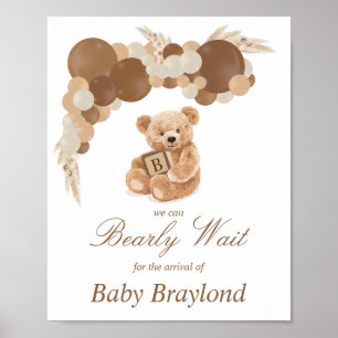 Póster Letrero de oso de peluche Pampas marrón neutro per