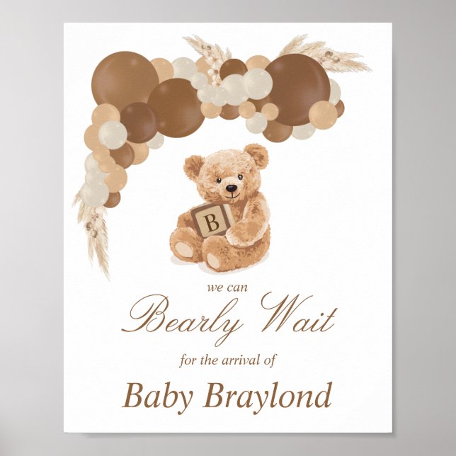 Póster Letrero de oso de peluche Pampas marrón neutro per (Frente)