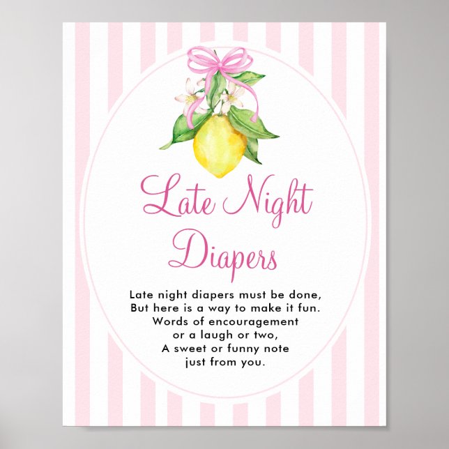 Póster Letrero de pañales de noche de limones (Frente)