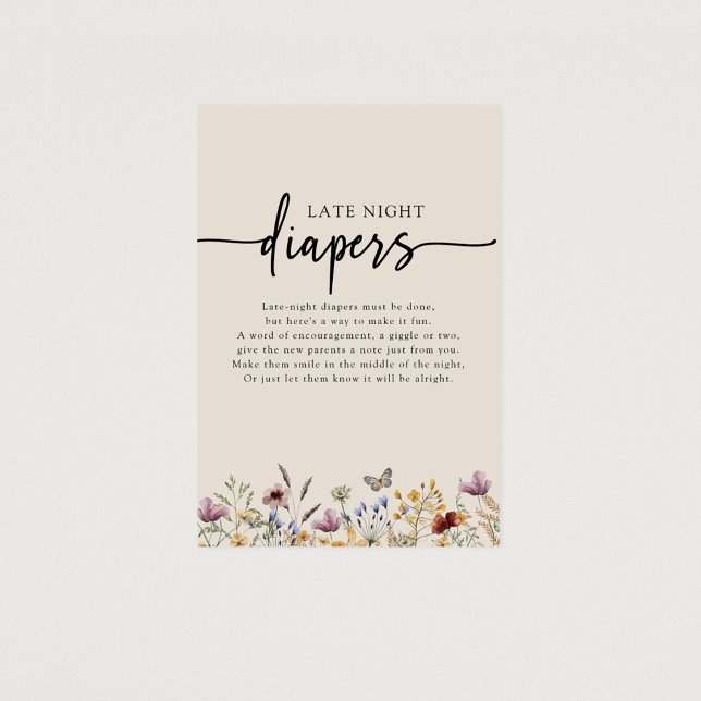 Póster Letrero de pañales de noche floral (Boho Floral Late Night Diapers Sign with Butterfly by Painted Paperie
)