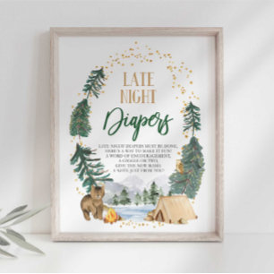 Póster Letrero de pañales de noche para baby shower