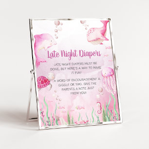 Póster Letrero de pañales nocturnos bajo el mar rosa