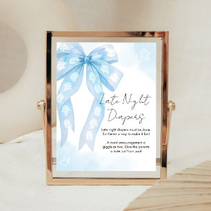 Póster Letrero de pañales nocturnos para baby shower Blue