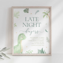 Póster Letrero de pañales nocturnos para baby shower de B