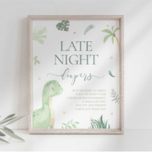 Póster Letrero de pañales nocturnos para baby shower de B