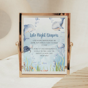 Póster Letrero de pañales nocturnos para ducha de bebé Az