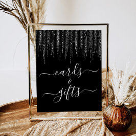 Póster Letrero de pedestal de tarjetas y regalos de luces