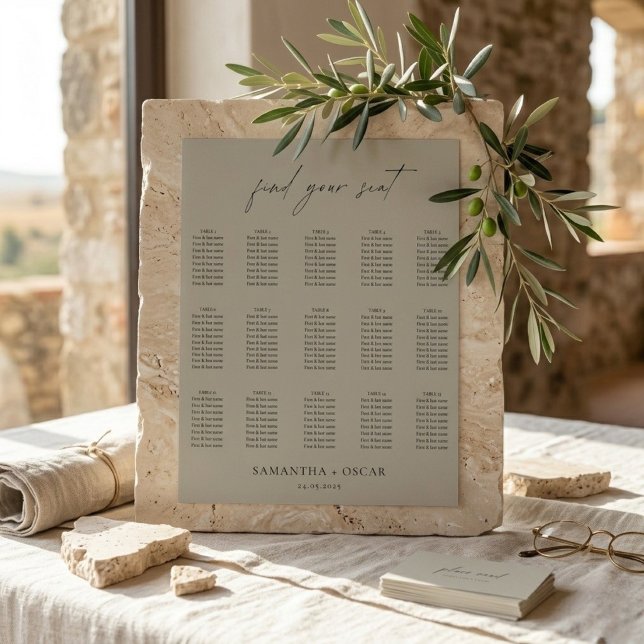 Póster Letrero de Plan de Asientos de Boda Neutral Elegan (Subido por el creador)