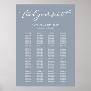 Póster Letrero de Plano de Asientos de Boda Chic Azul Pol