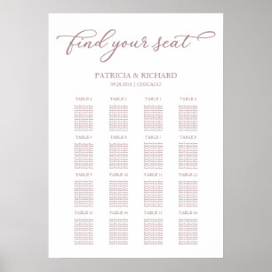 Póster Letrero de Plano de Asientos de Boda Chic Rosa Dor