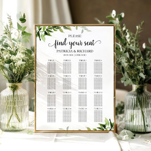Póster Letrero de Plano de Asientos de Boda Elegante Vege