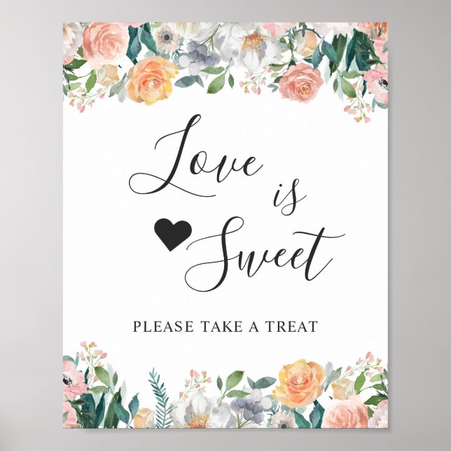 Póster Letrero de Postre Amor Es Dulce Rosas De Jardín (Frente)