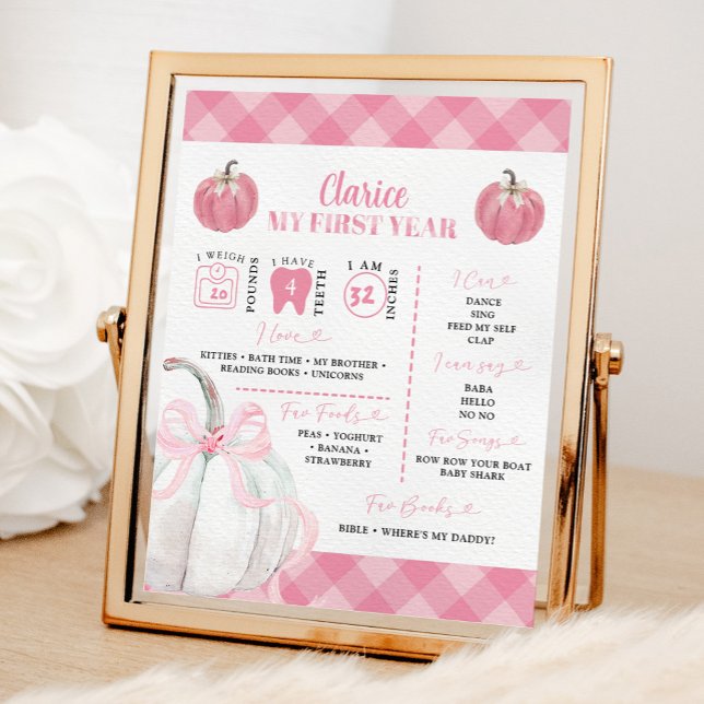 Póster Letrero de primer cumpleaños de niña calabaza rosa (Subido por el creador)