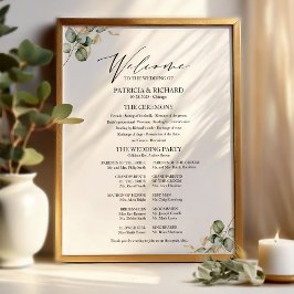 Póster Letrero de Programa de Boda con Verde y Dorado Ele