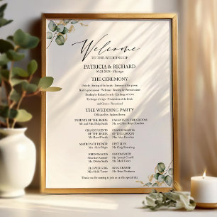 Póster Letrero de Programa de Boda con Verde y Dorado Ele