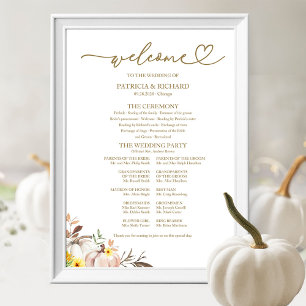 Póster Letrero de programa de boda de girasol de calabaza