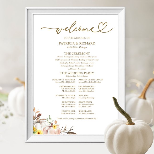 Póster Letrero de programa de boda de girasol de calabaza (Subido por el creador)